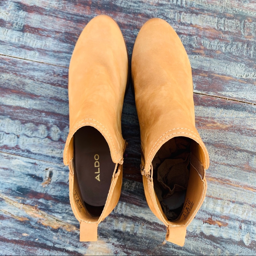 ALDO NEW Camel Ombre Tan Leather Zip BlockHeel Chelsea Boots - Picture 3 of 16